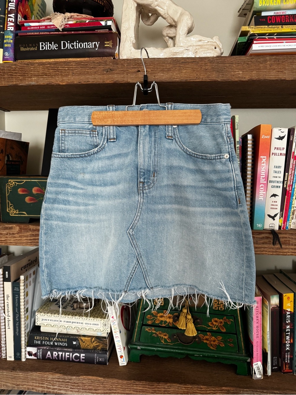 Madewell Light Blue Denim Frayed-Hem Mini Skirt